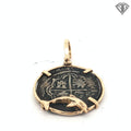 14k Yellow Gold Atocha Coin with Dolphin Frame Pendant