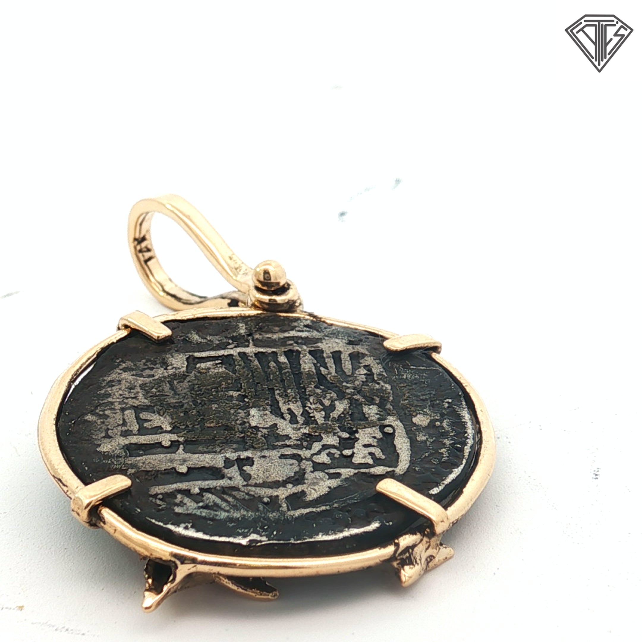 14k Yellow Gold Atocha Coin with Dolphin Frame Pendant