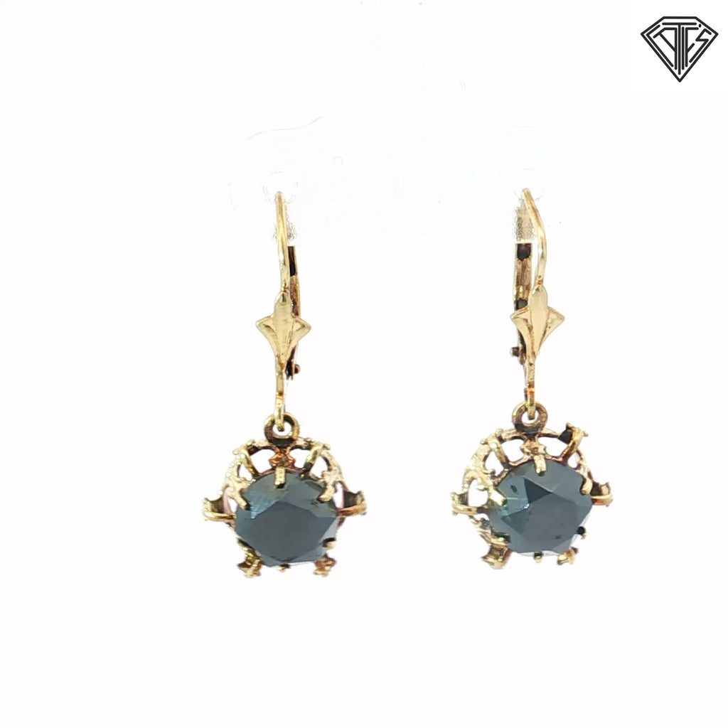 14k Yellow Gold Round Hematite French Hook Drop/ Dangle Earrings 6mm 2.6 gram