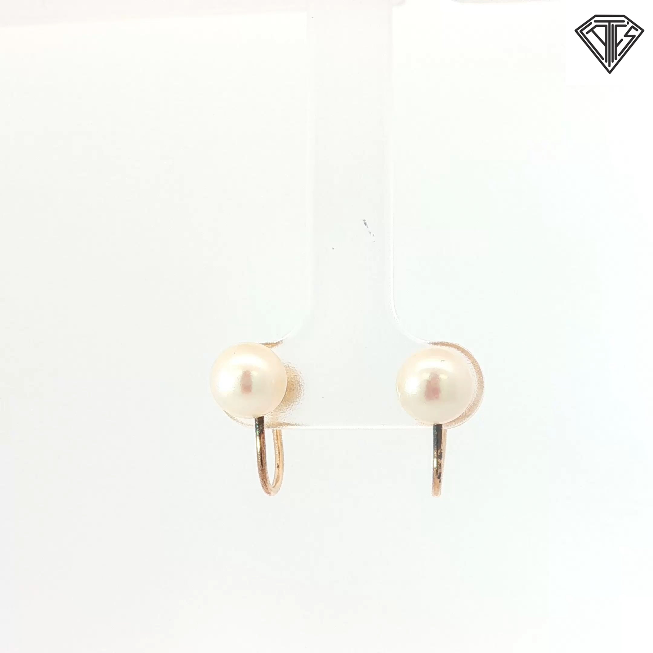 14k Yellow Gold Vintage Pearl Screw on Drop Earrings Non Pursed 7mm