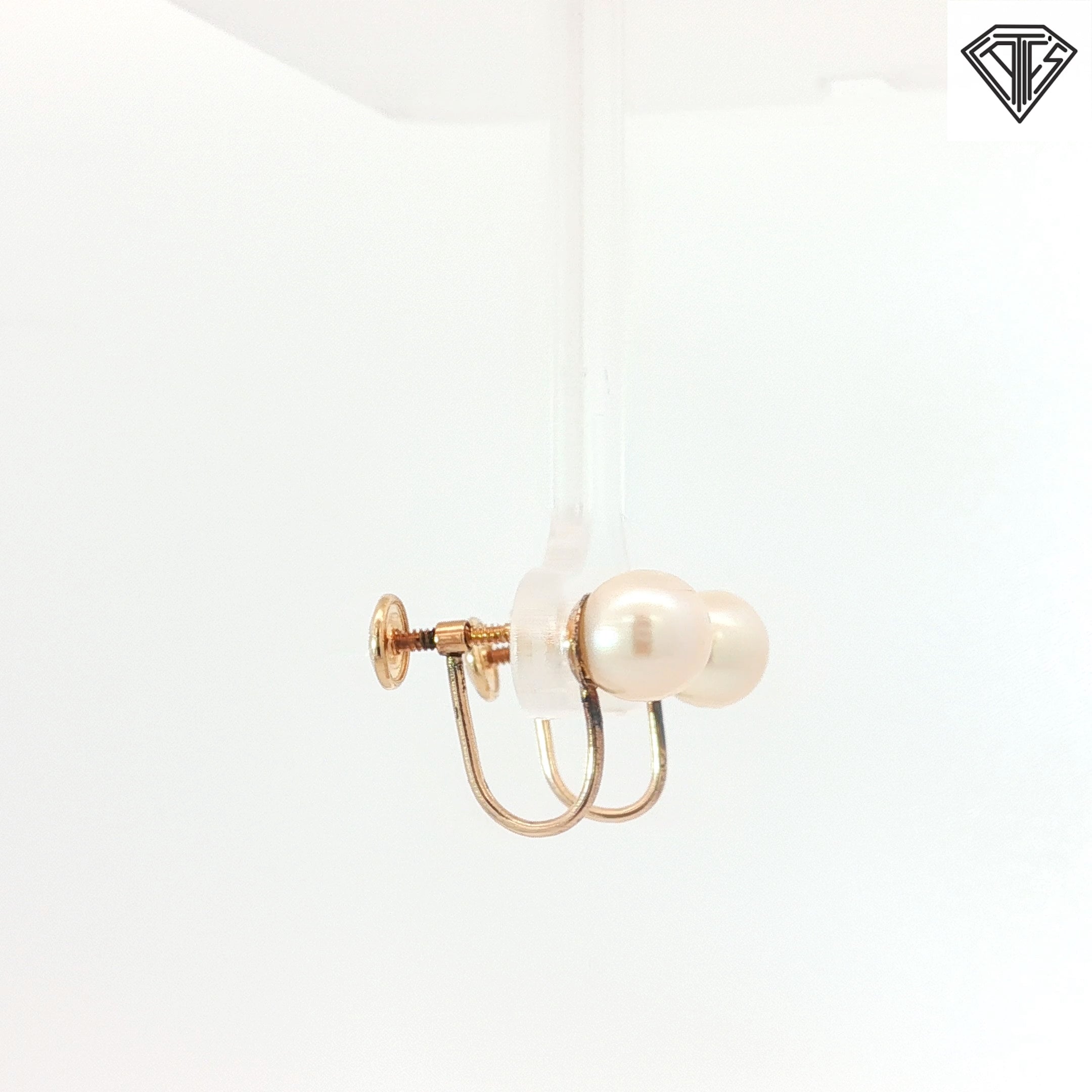 14k Yellow Gold Vintage Pearl Screw on Drop Earrings Non Pursed 7mm