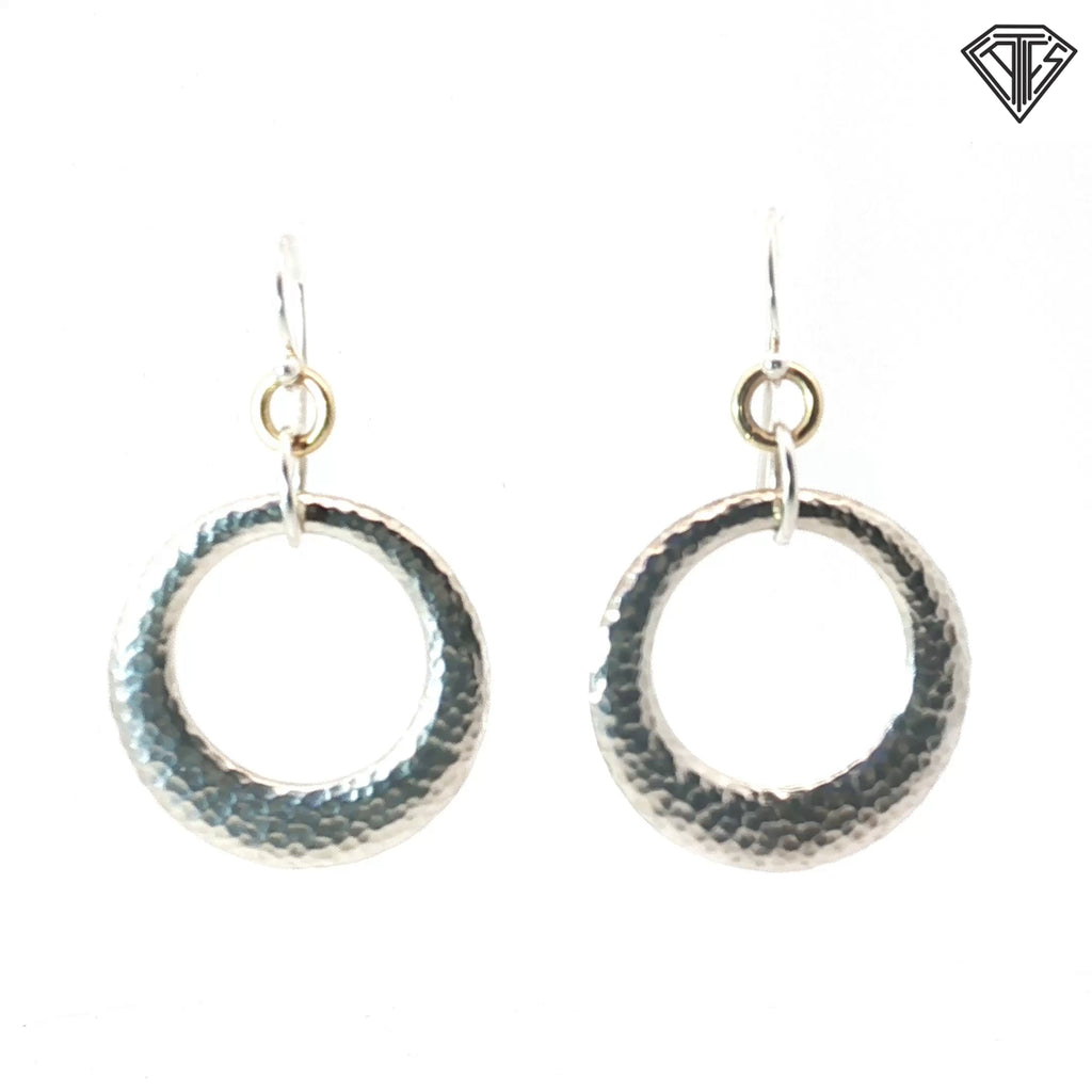 Pre-Loved Durham 14k Yellow Gold and Silver Hammered Circle Hoop Earrings 1"inch