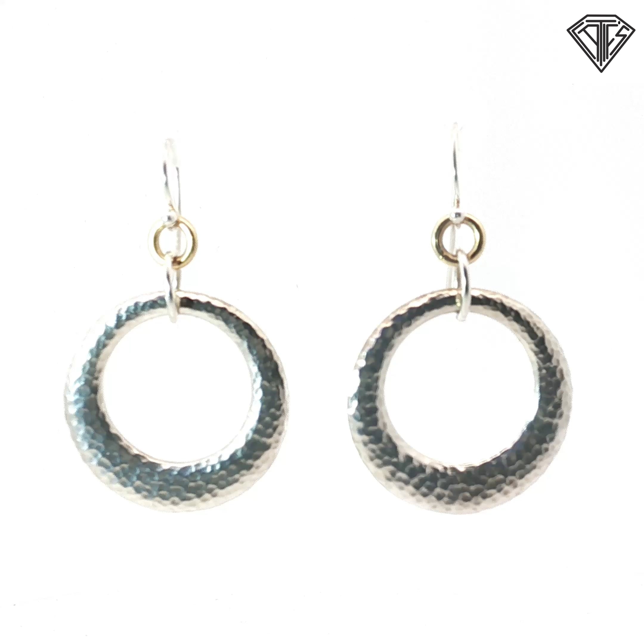 Pre-Loved Durham 14k Yellow Gold and Silver Hammered Circle Hoop Earrings 1"inch