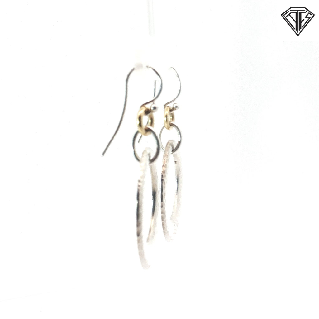 Pre-Loved Durham 14k Yellow Gold and Silver Hammered Circle Hoop Earrings 1"inch
