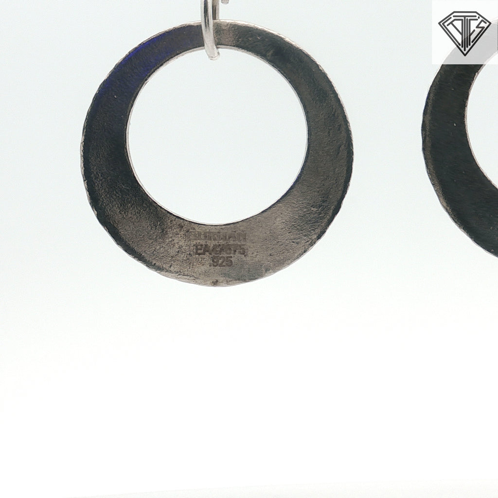 Pre-Loved Durham 14k Yellow Gold and Silver Hammered Circle Hoop Earrings 1"inch