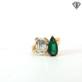 18k Yellow Gold 3.02ct E VS2 Emerald Cut Laboratory Grown Diamond / 2.78ct Pear Shape Tourmaline AAA Toi et Moi / Twisted Shank Ring  Certified By IGI #LG669446124 Size 6 1/4