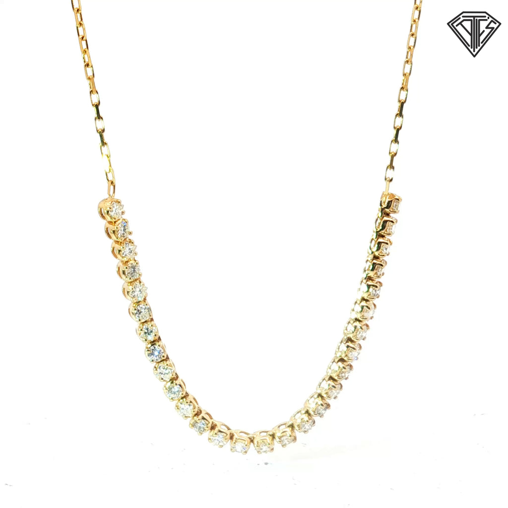14k Yellow Gold 2.50ct G VS2 Princess Cut and Round Diamond Tennis Paper Clip Necklace 18"inch