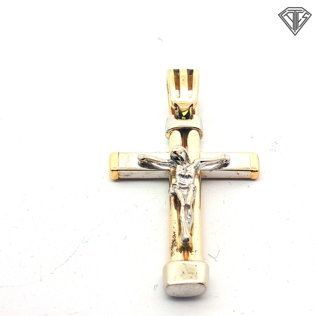 14k Two Tone Crucifix Cross Pendant 4.9 gram