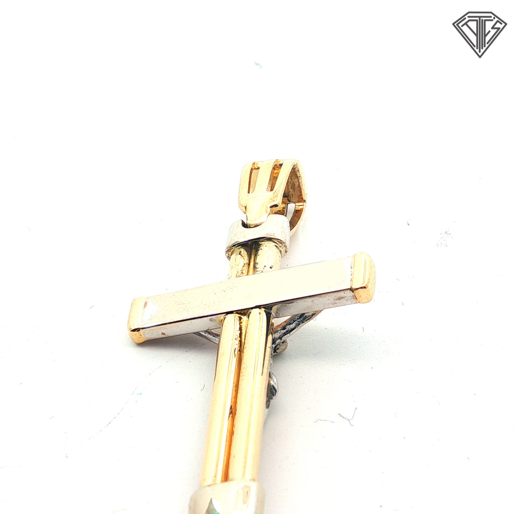 14k Two Tone Crucifix Cross Pendant 4.9 gram