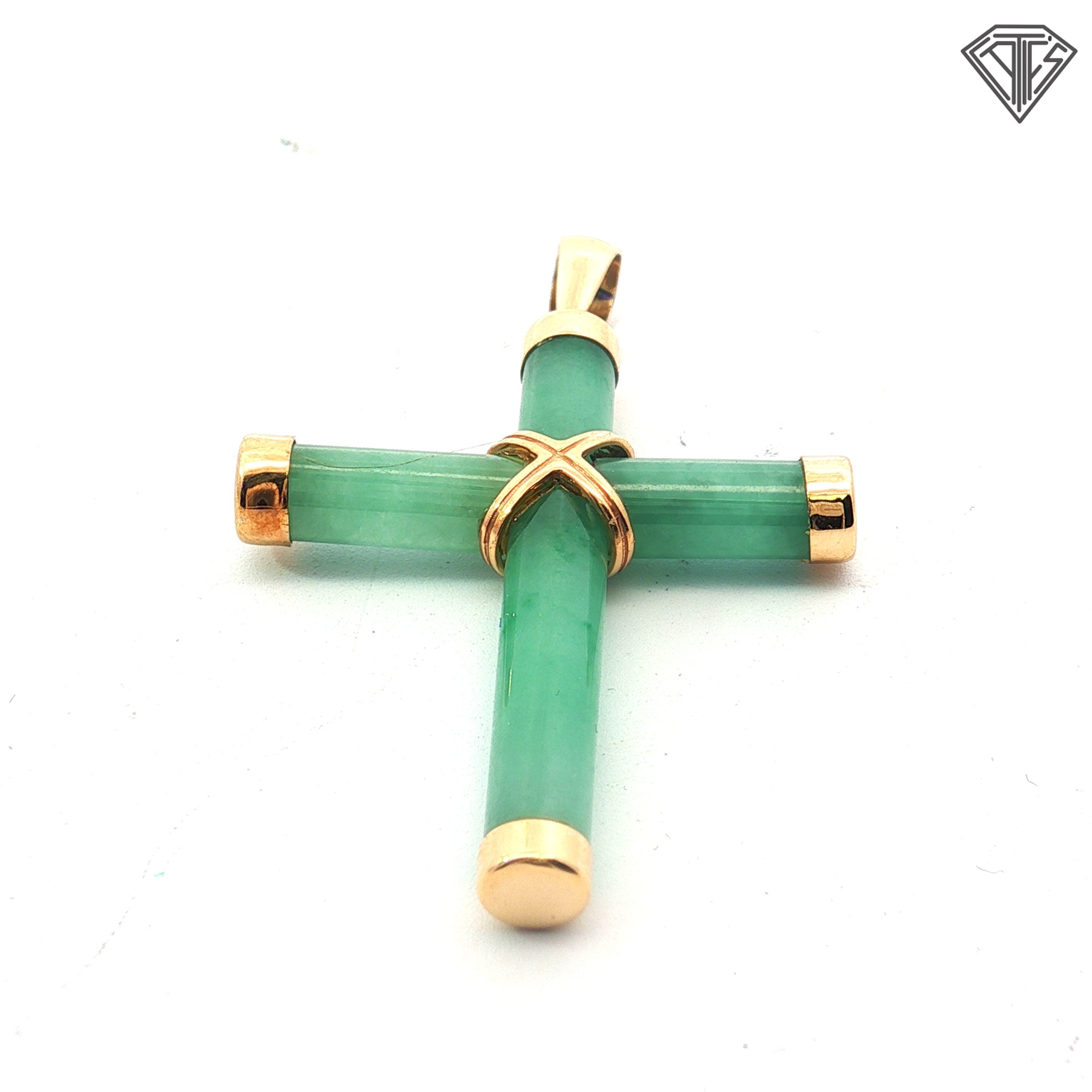 14k Yellow Gold Jade Cross Pendant 1 1/2" x 1"