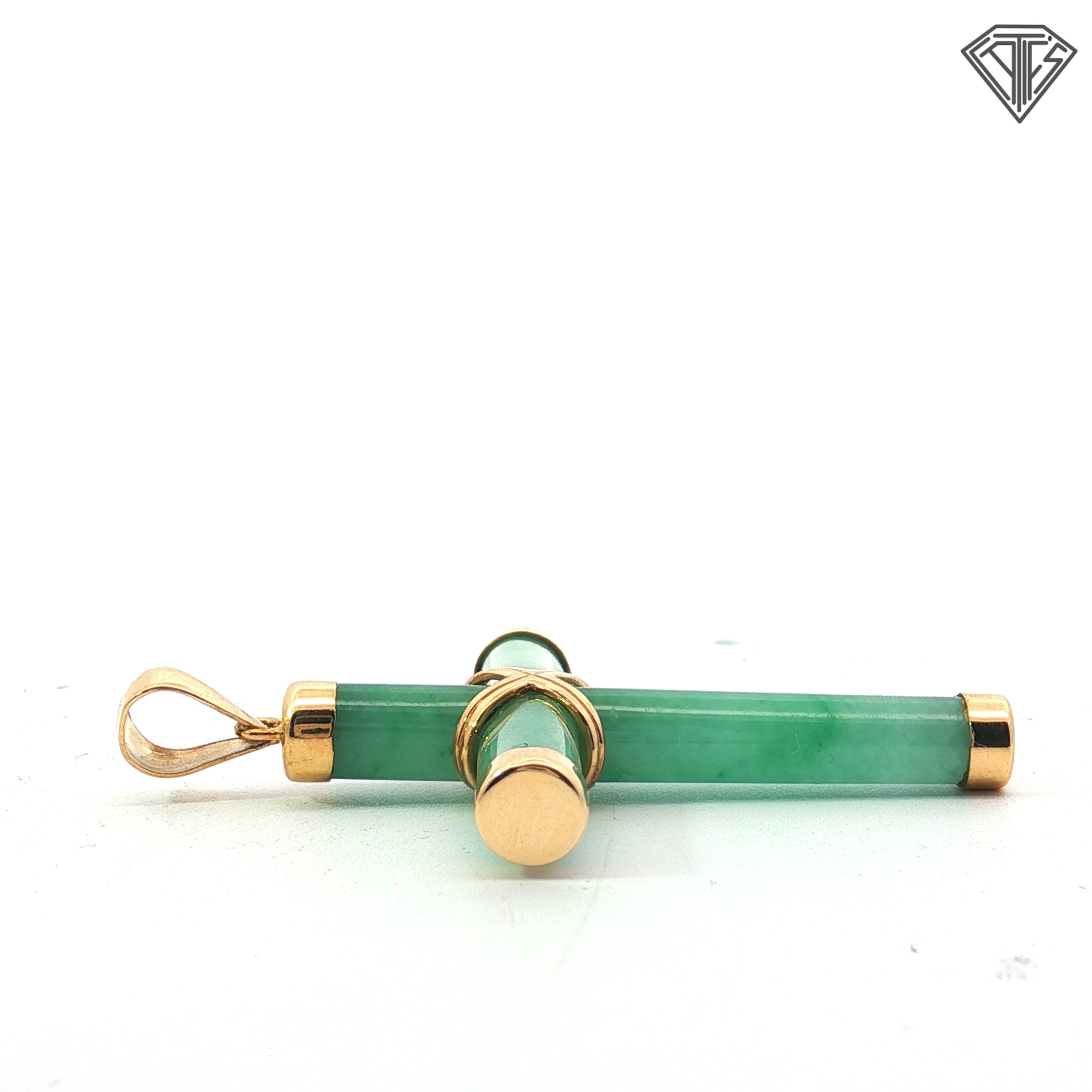 14k Yellow Gold Jade Cross Pendant 1 1/2" x 1"