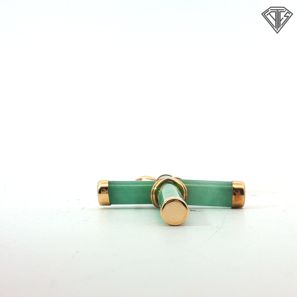 14k Yellow Gold Jade Cross Pendant 1 1/2" x 1"