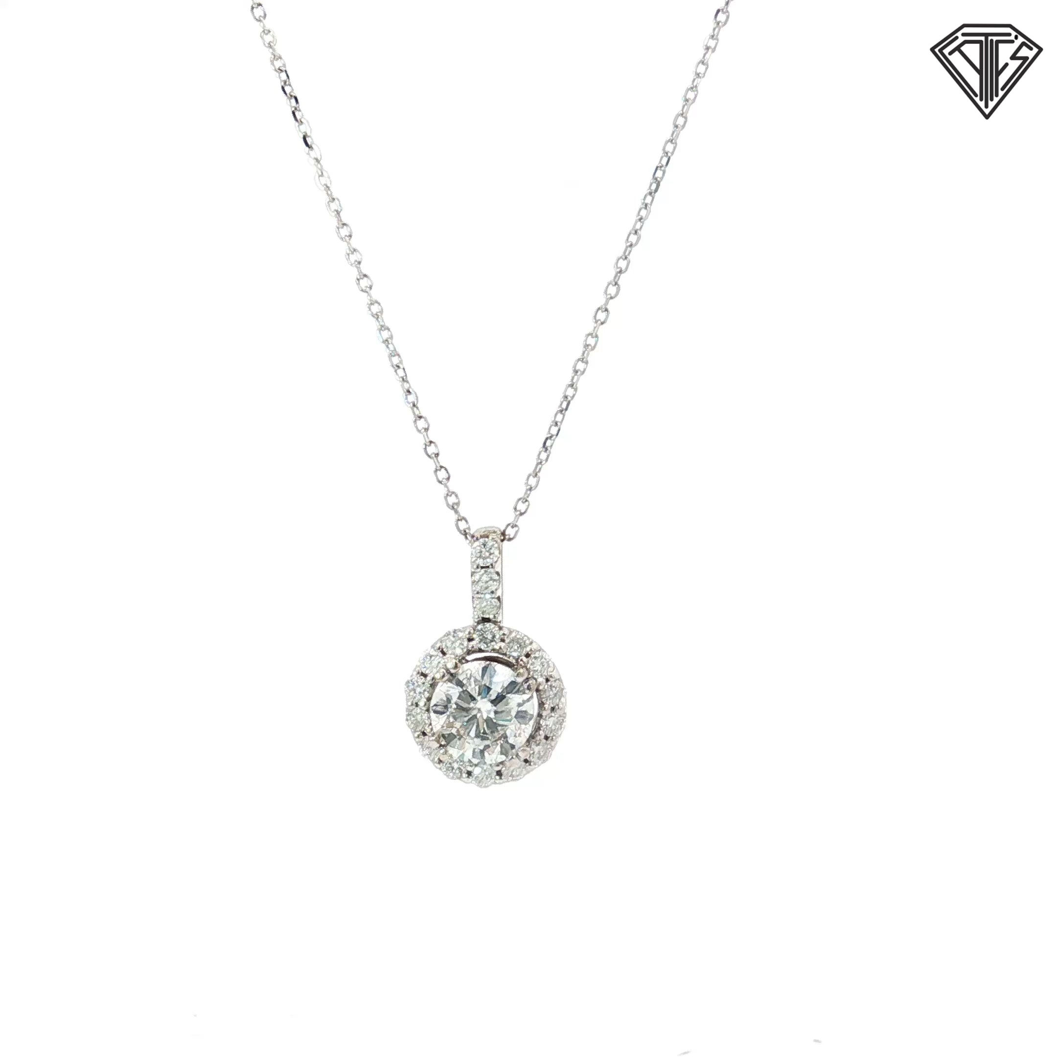 14k White Gold .95ct H VS2 Round Diamond with Halo .25ct G VS2 Round Diamond Pendant