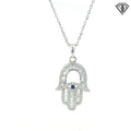 18k White Gold 1.00ct F VS2 Baguette/ Round Diamond Khamsa Evil Eye Pendant