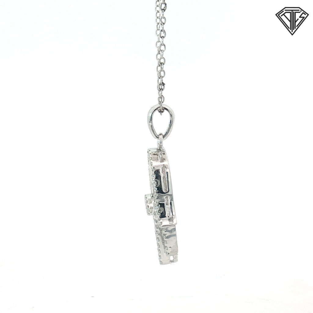18k White Gold 1.00ct F VS2 Baguette/ Round Diamond Khamsa Evil Eye Pendant