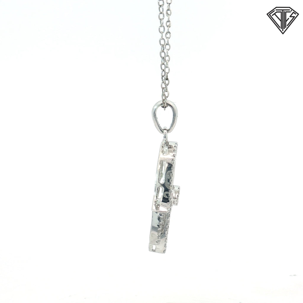 18k White Gold 1.00ct F VS2 Baguette/ Round Diamond Khamsa Evil Eye Pendant