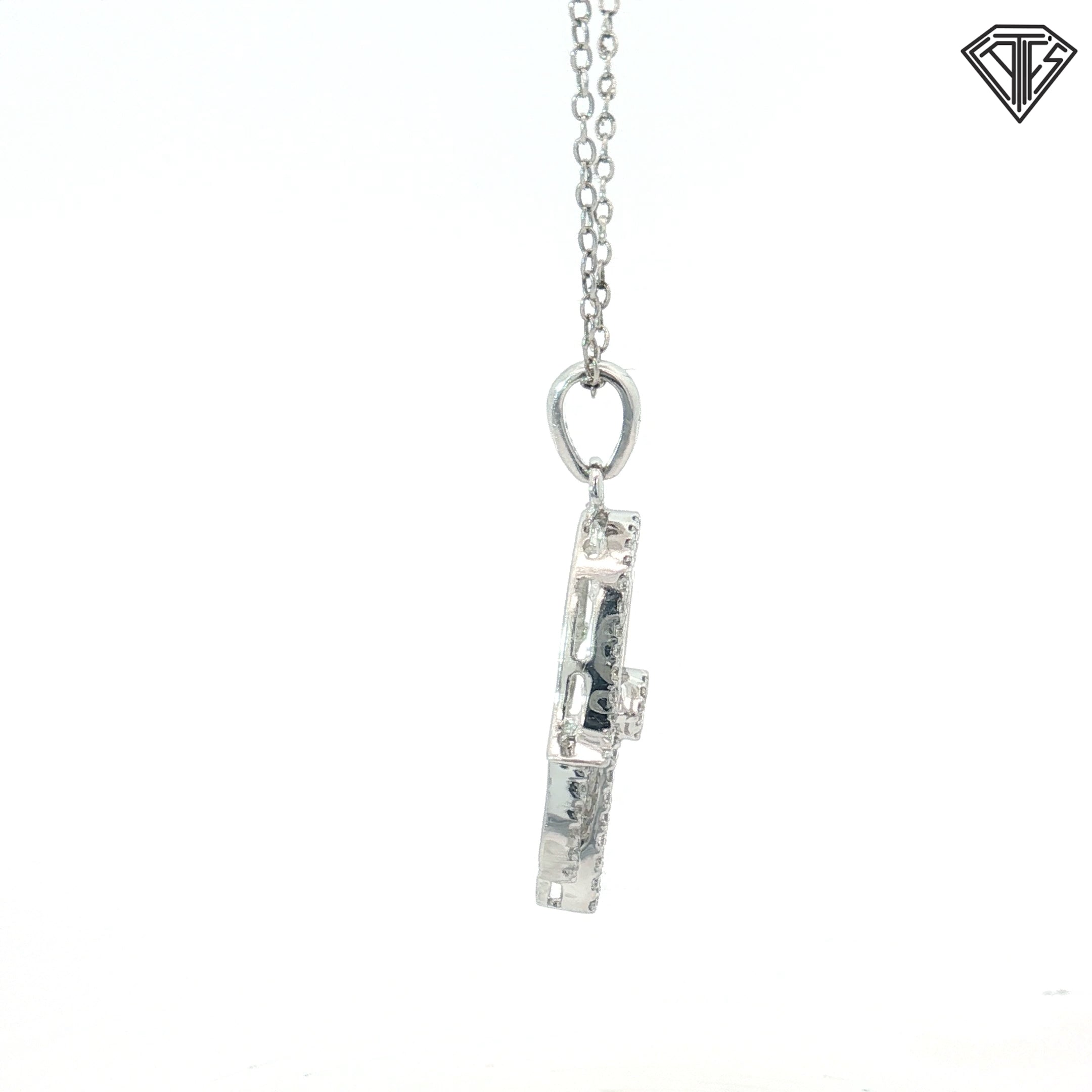 18k White Gold 1.00ct F VS2 Baguette/ Round Diamond Khamsa Evil Eye Pendant