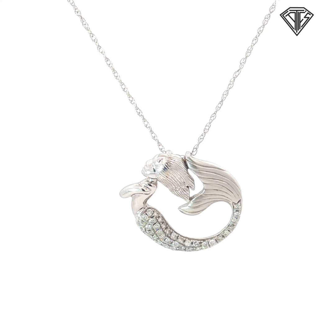 14k White Gold .35ct G VS2 Round Diamond Mermaid with Diamond Tail Pendant