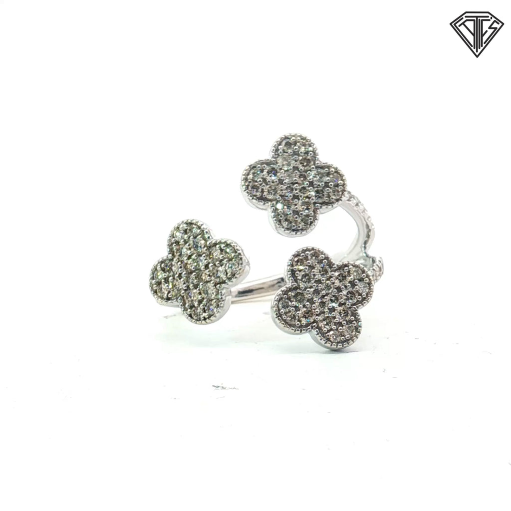 14k White Gold .75ct G VS2 Round Diamond (3) Four Clover Leaf Open Ring Size 7