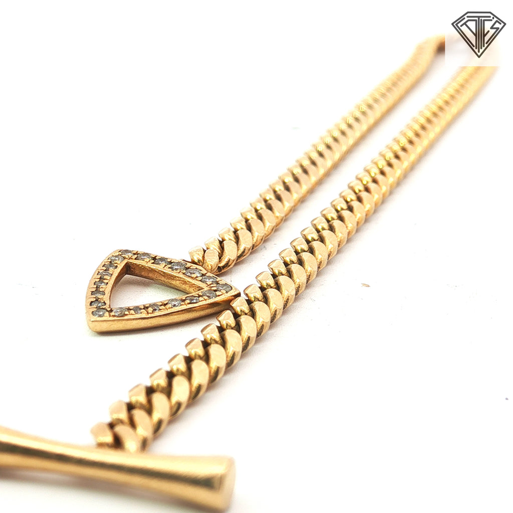 14k Yellow Gold Cuban Link / .10ct G SI1 Round Diamond with Toggle Clasp Bracelet 7.0 gram 7"inch