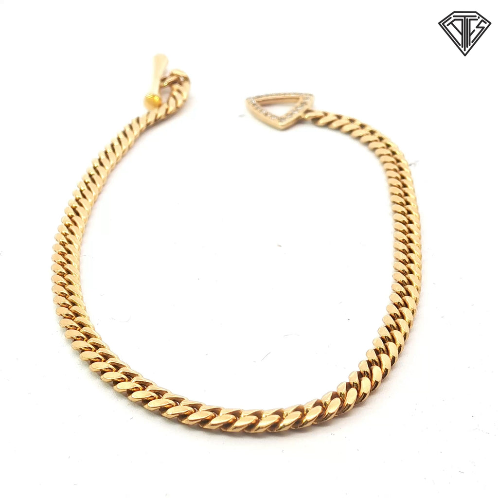 14k Yellow Gold Cuban Link / .10ct G SI1 Round Diamond with Toggle Clasp Bracelet 7.0 gram 7"inch