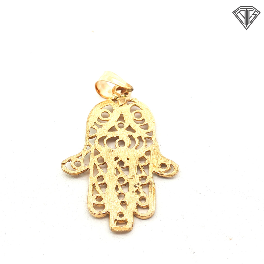 14k Yellow Gold Small Khamsa Filigree & Diamond Cut Finish Pendant 1.1 gram