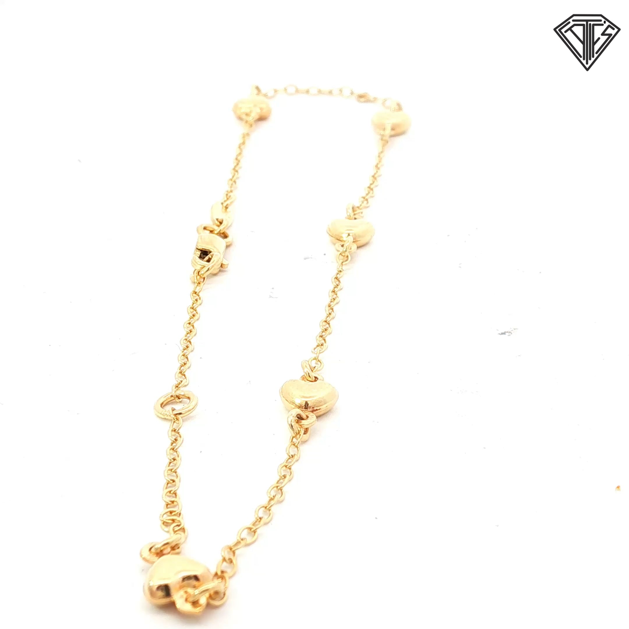 14k Yellow Gold Heart Anklet Bracelet 2.60 gram 10"inch
