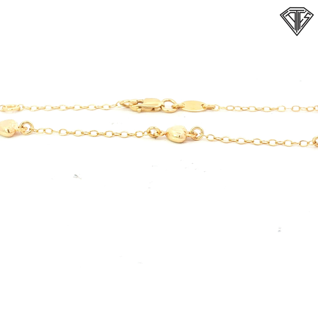 14k Yellow Gold Heart Anklet Bracelet 2.60 gram 10"inch