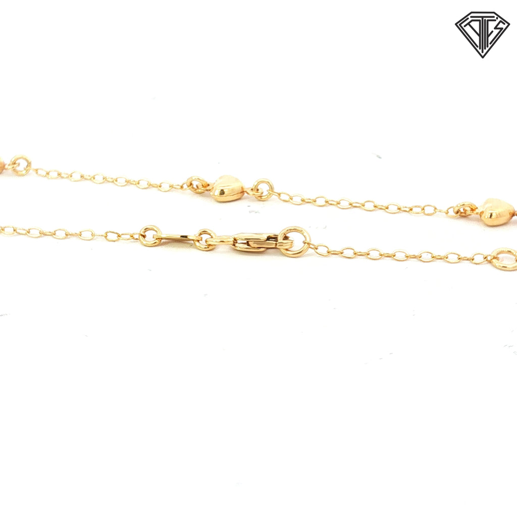 14k Yellow Gold Heart Anklet Bracelet 2.60 gram 10"inch