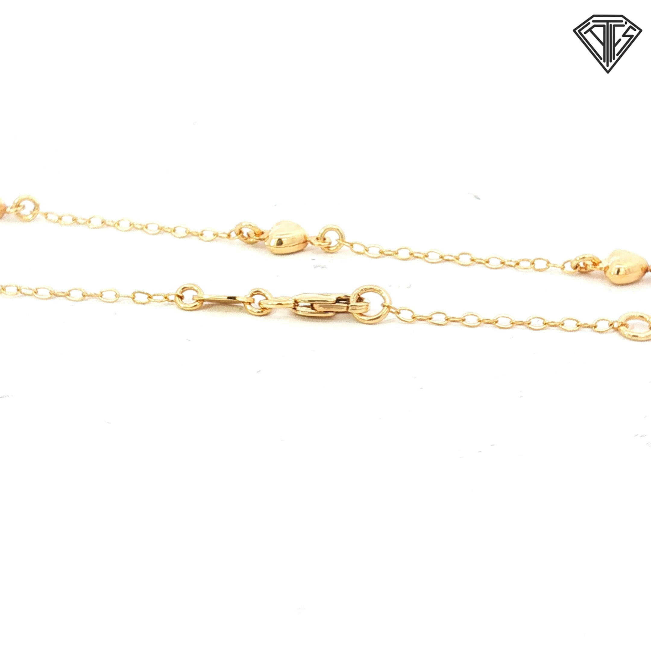 14k Yellow Gold Heart Anklet Bracelet 2.60 gram 10"inch