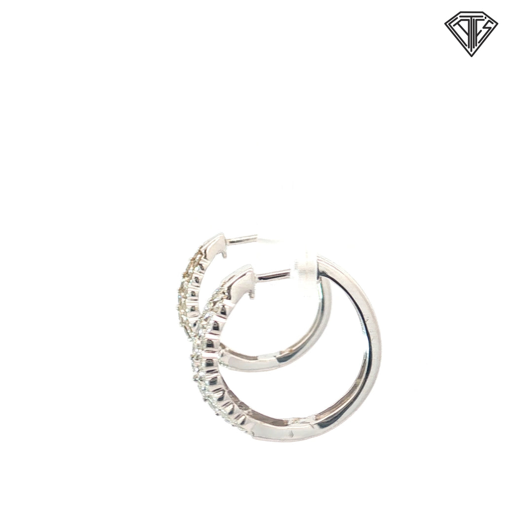 14k White Gold 1.10ct  F SI1 Round Diamond (3) Row Hoop Earrings 3/4"