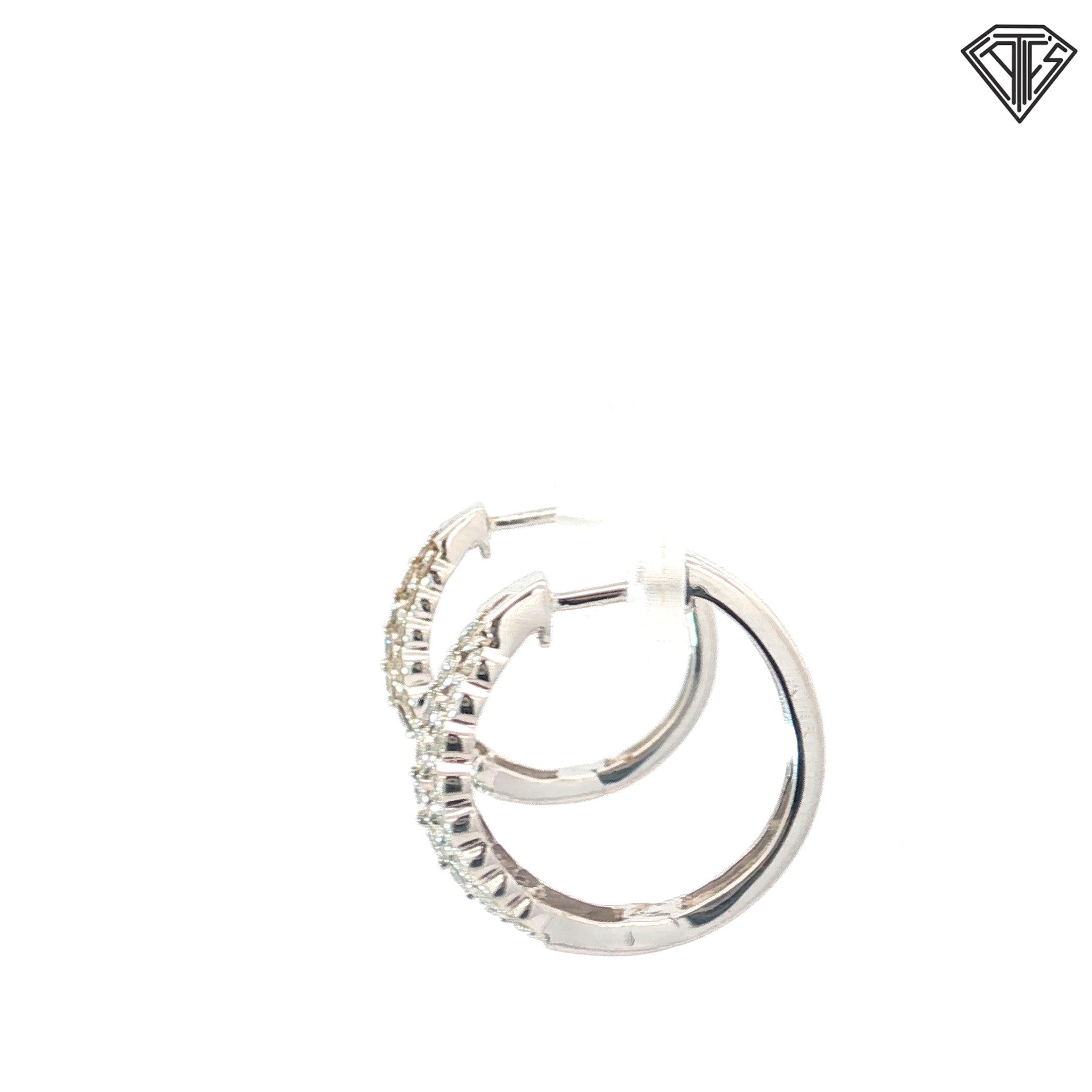 14k White Gold 1.10ct  F SI1 Round Diamond (3) Row Hoop Earrings 3/4"