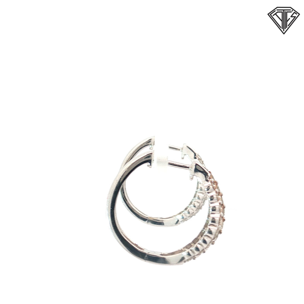 14k White Gold 1.10ct  F SI1 Round Diamond (3) Row Hoop Earrings 3/4"