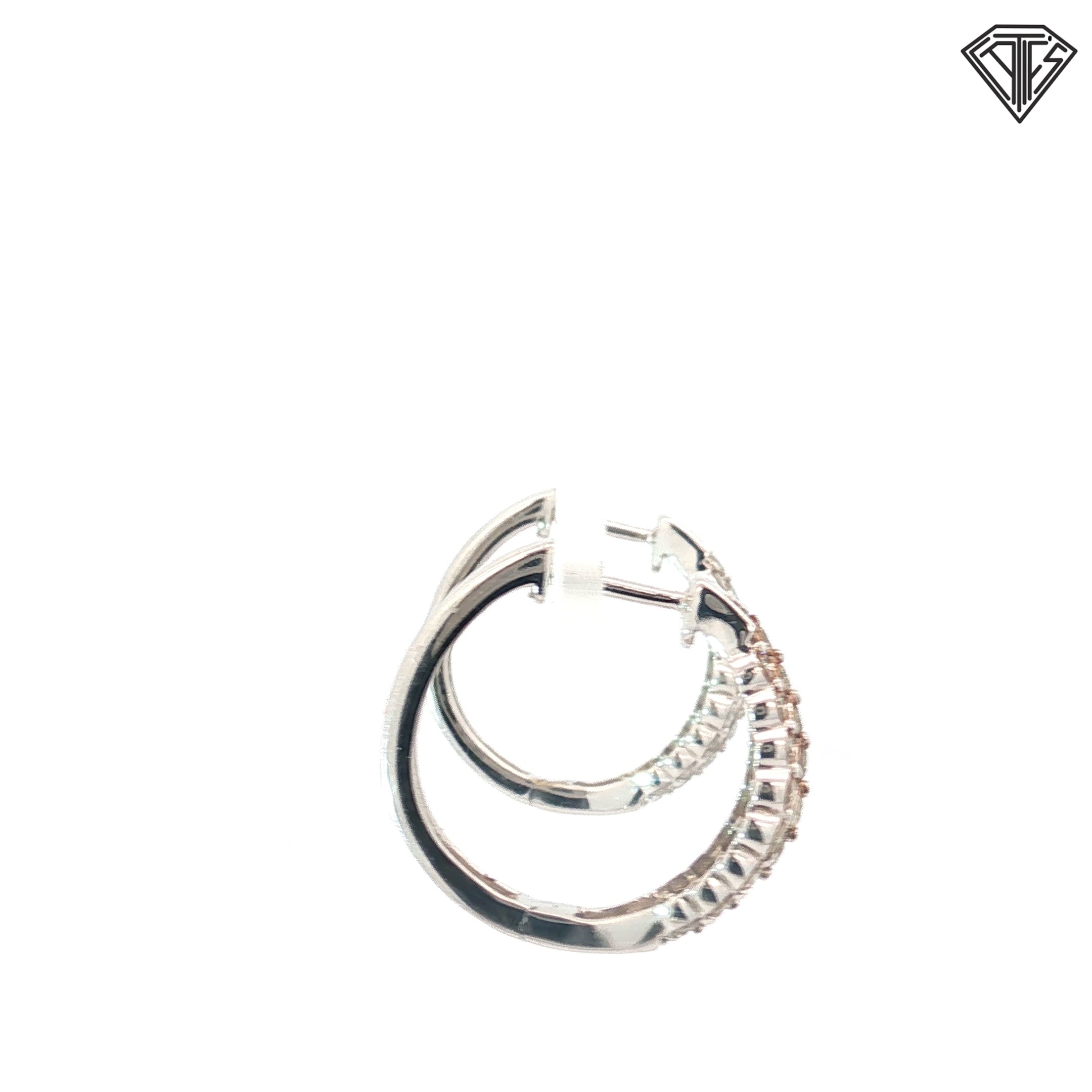 14k White Gold 1.10ct  F SI1 Round Diamond (3) Row Hoop Earrings 3/4"
