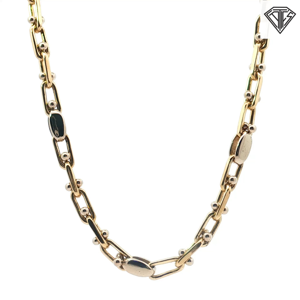 14k Two Tone Fancy Italian Link Necklace 61.8 gram 5mm 24"inch