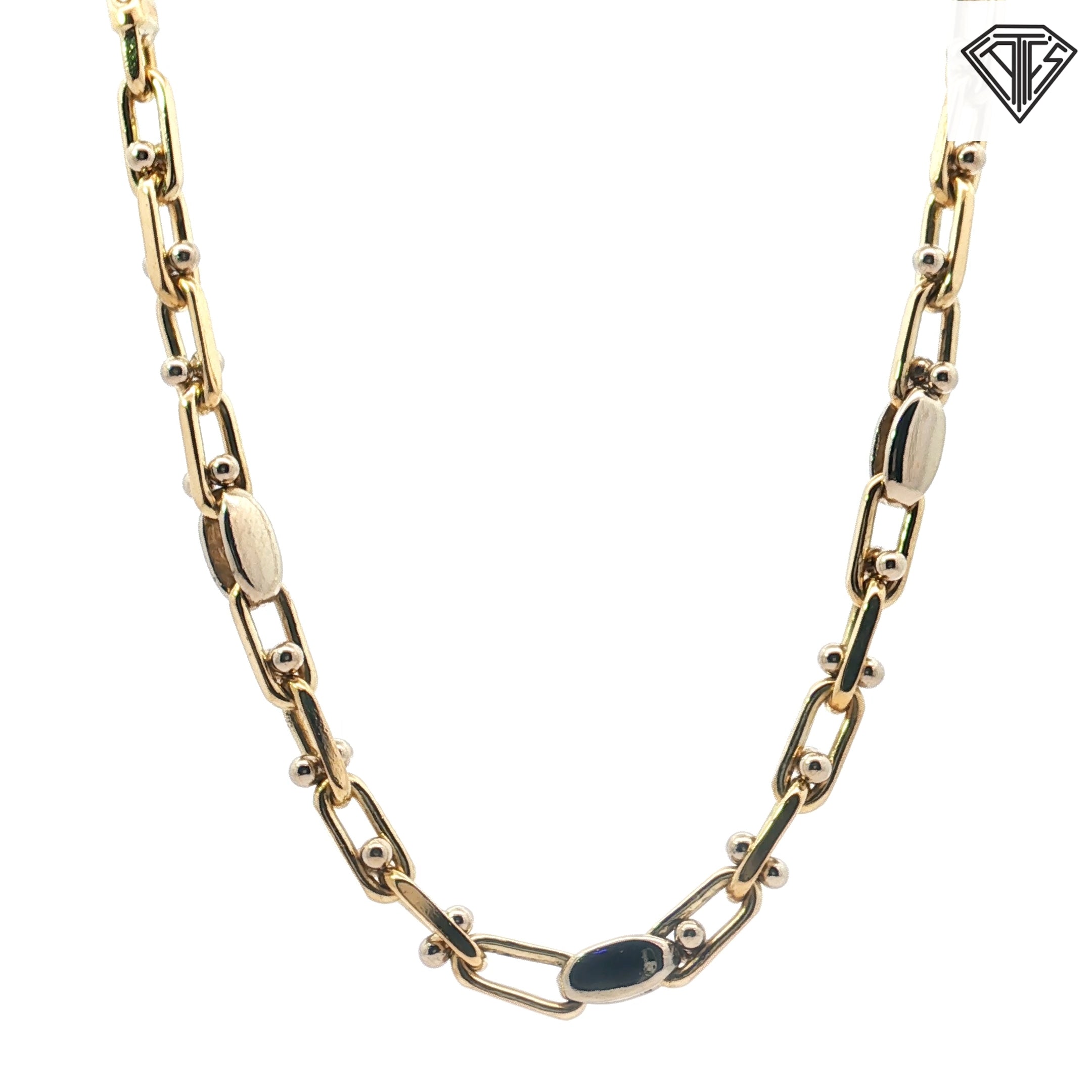 14k Two Tone Fancy Italian Link Necklace 61.8 gram 5mm 24"inch