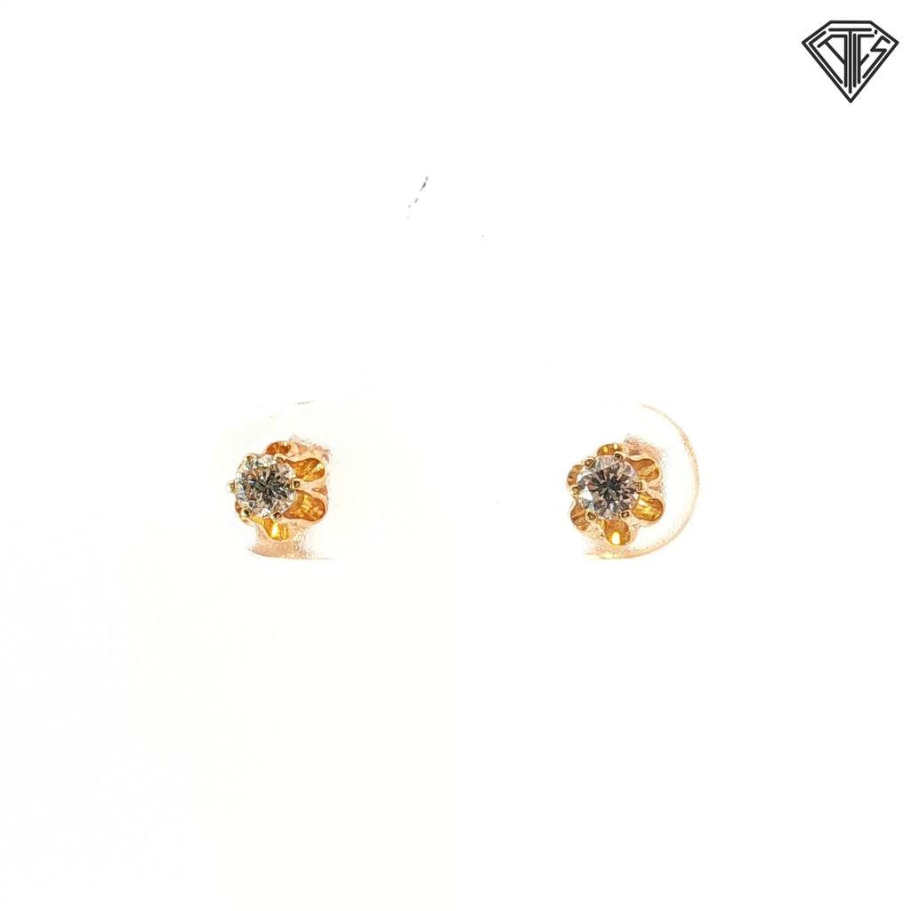 14k Yellow Gold .20ct G SI1 Round Diamond Vintage High Buttercup Baby Stud Earrings