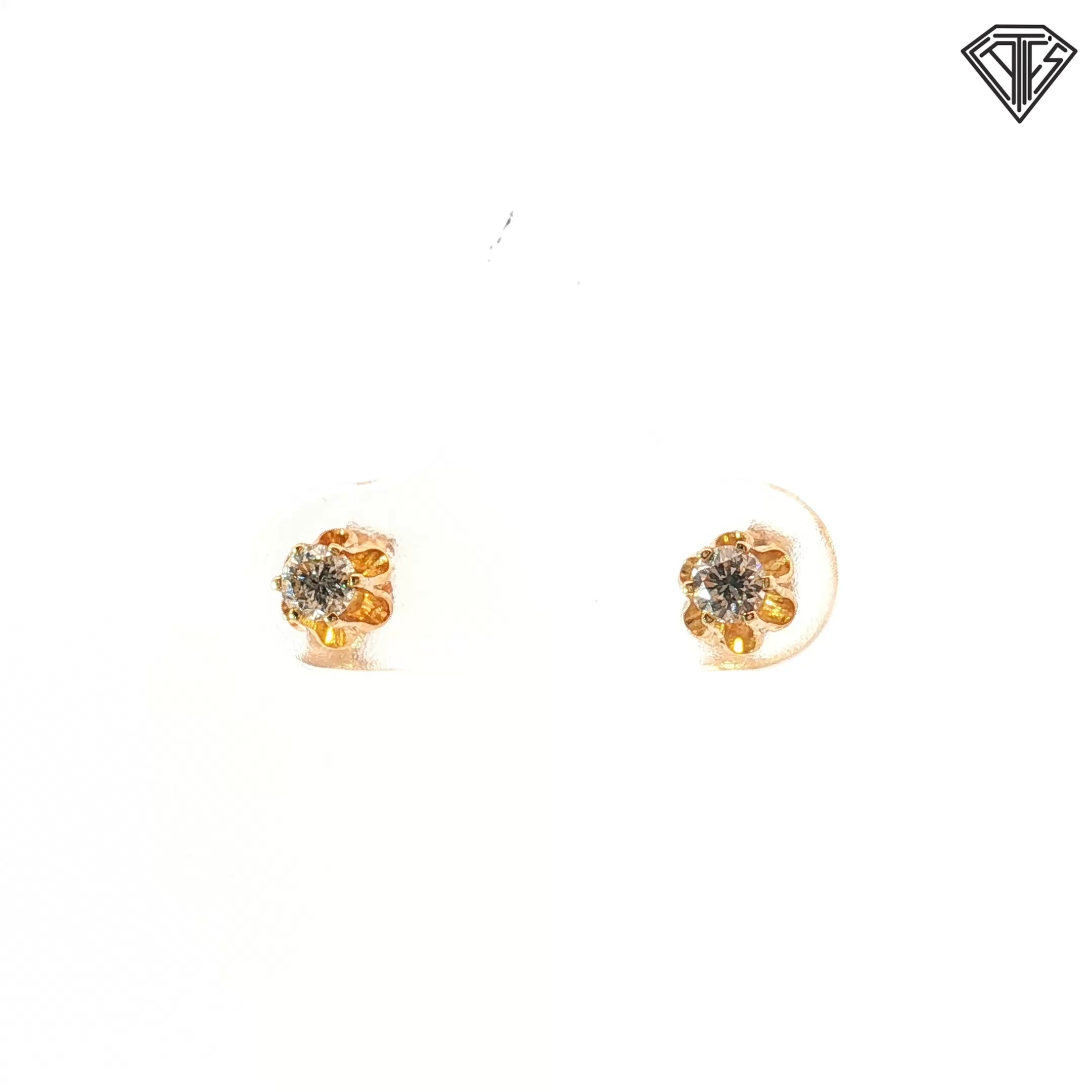 14k Yellow Gold .20ct G SI1 Round Diamond Vintage High Buttercup Baby Stud Earrings