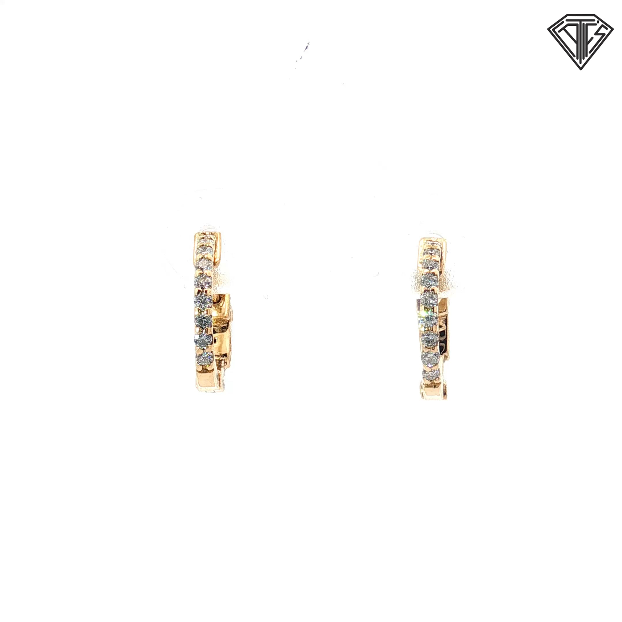 14k Yellow Gold .20ct G SI1 Round Diamond Hoop Earrings 1/3"