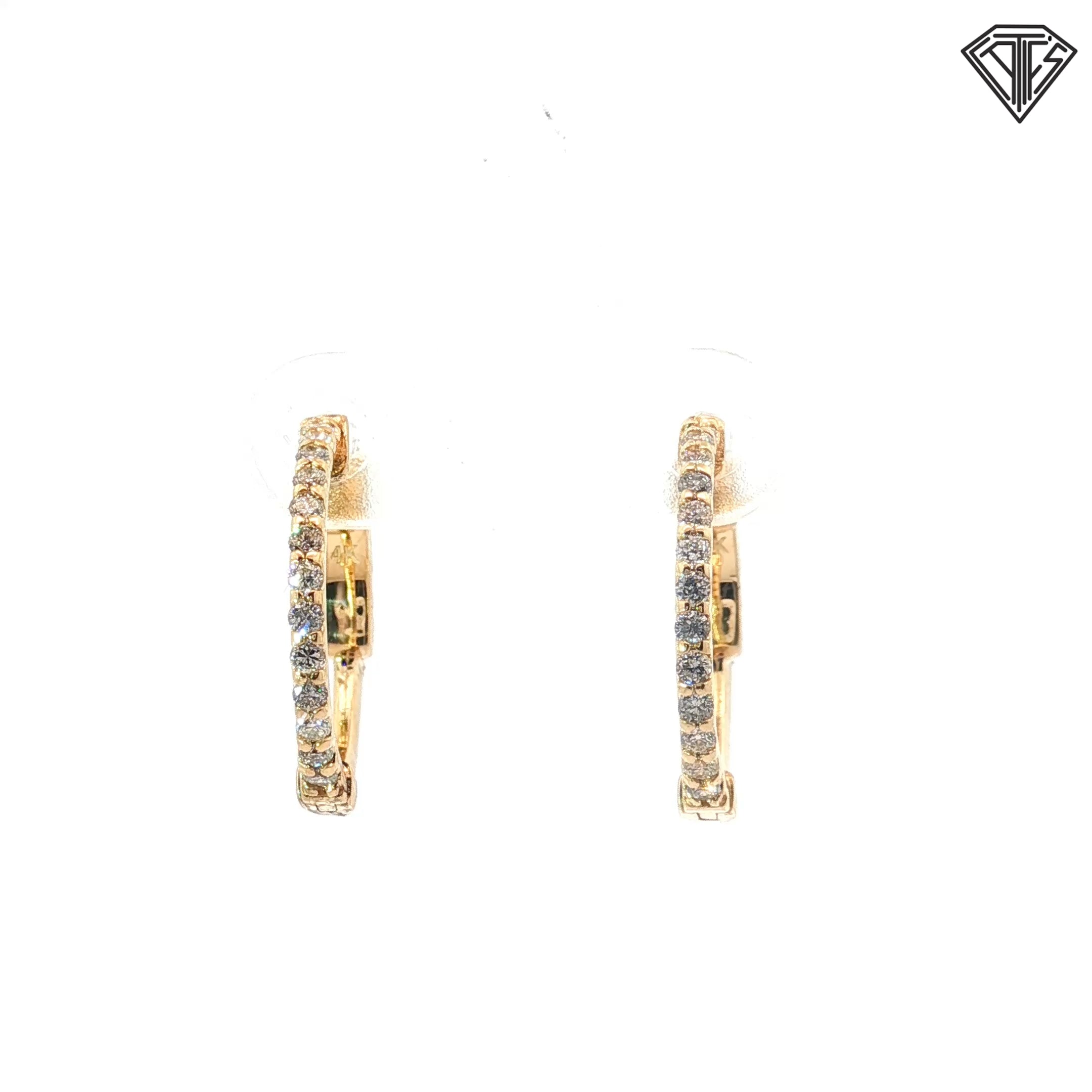 14k Yellow Gold .25ct G SI1 Round Diamond Hoop Earrings 1/2"