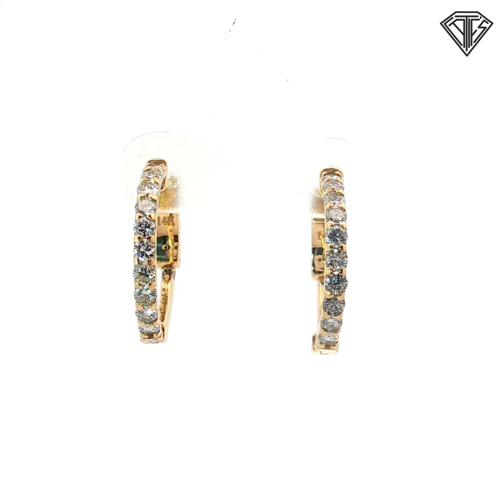 14k Yellow Gold .65ct G VS2 Round Diamond Hoop Earrings 5/8"