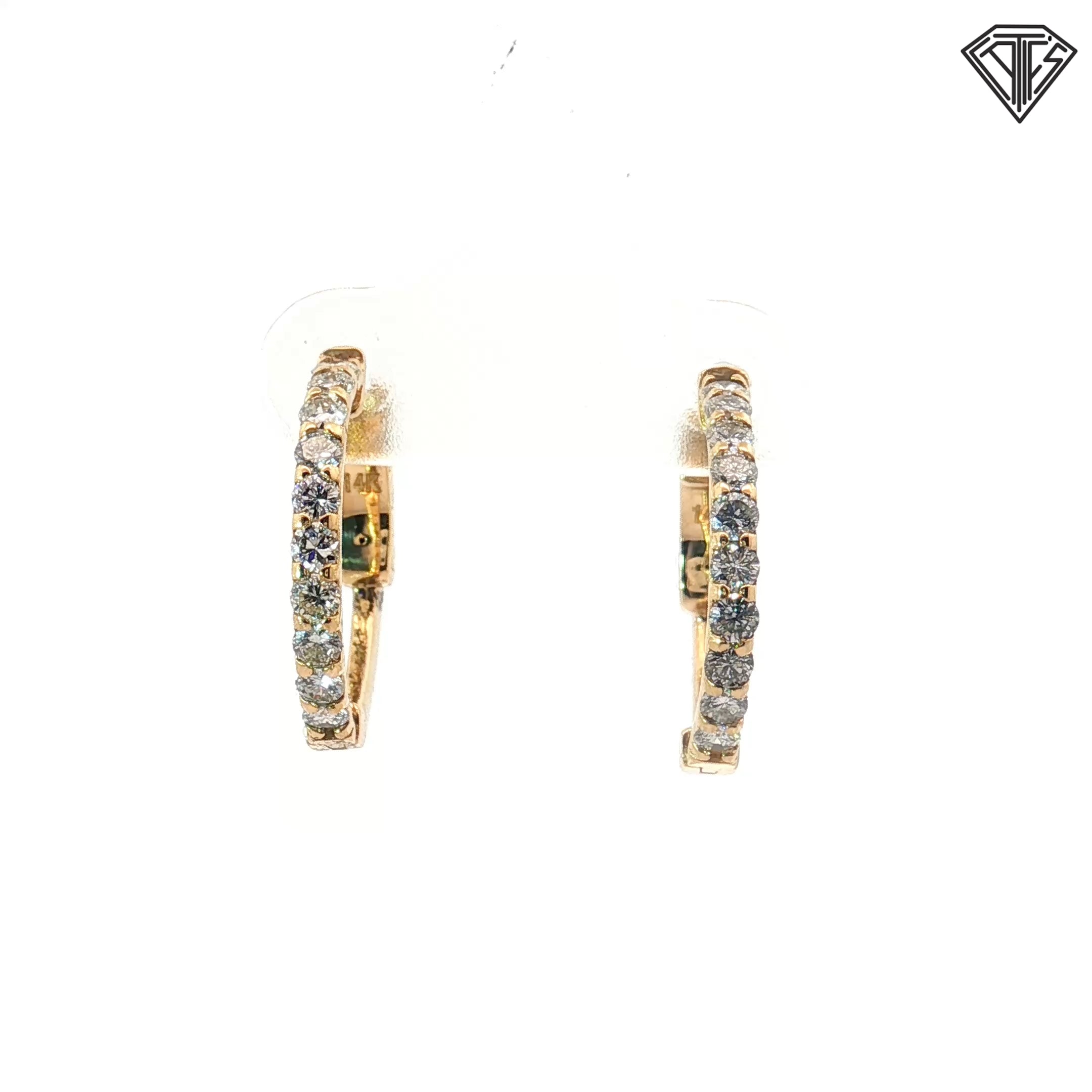 14k Yellow Gold .65ct G VS2 Round Diamond Hoop Earrings 5/8"