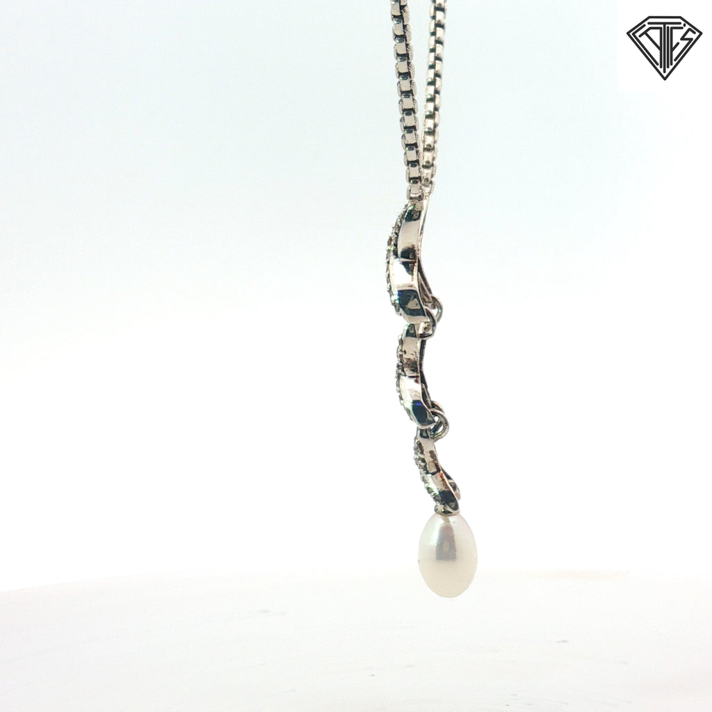 Pre-Owed David Yurman Silver Albion Style Crossover Pearl Necklace 16"inch 1.5mm