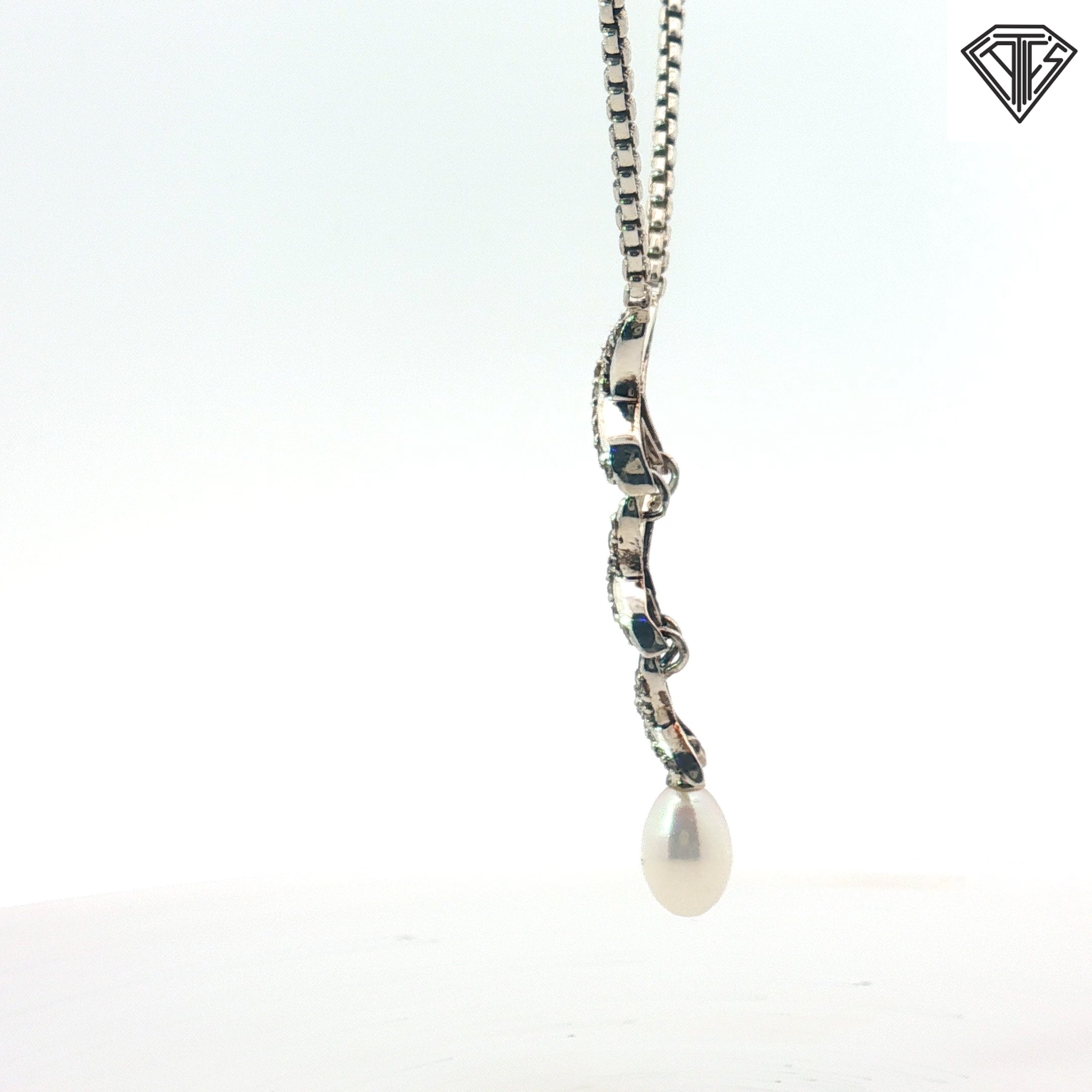 Pre-Owed David Yurman Silver Albion Style Crossover Pearl Necklace 16"inch 1.5mm