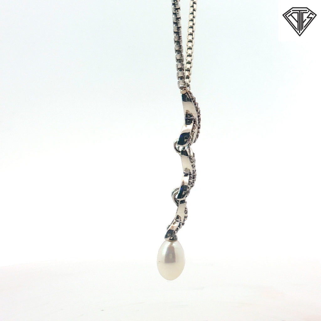 Pre-Owed David Yurman Silver Albion Style Crossover Pearl Necklace 16"inch 1.5mm