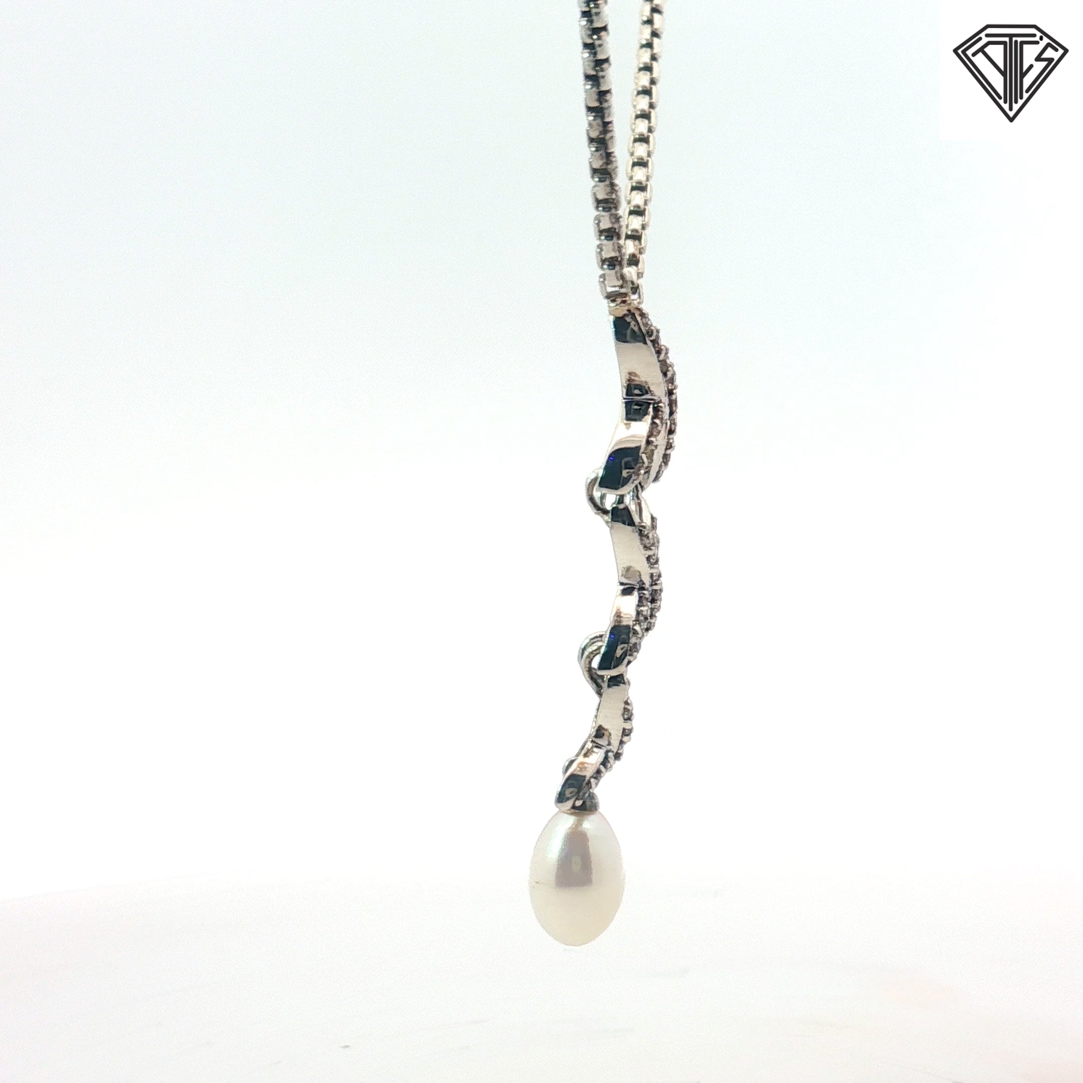 Pre-Owed David Yurman Silver Albion Style Crossover Pearl Necklace 16"inch 1.5mm