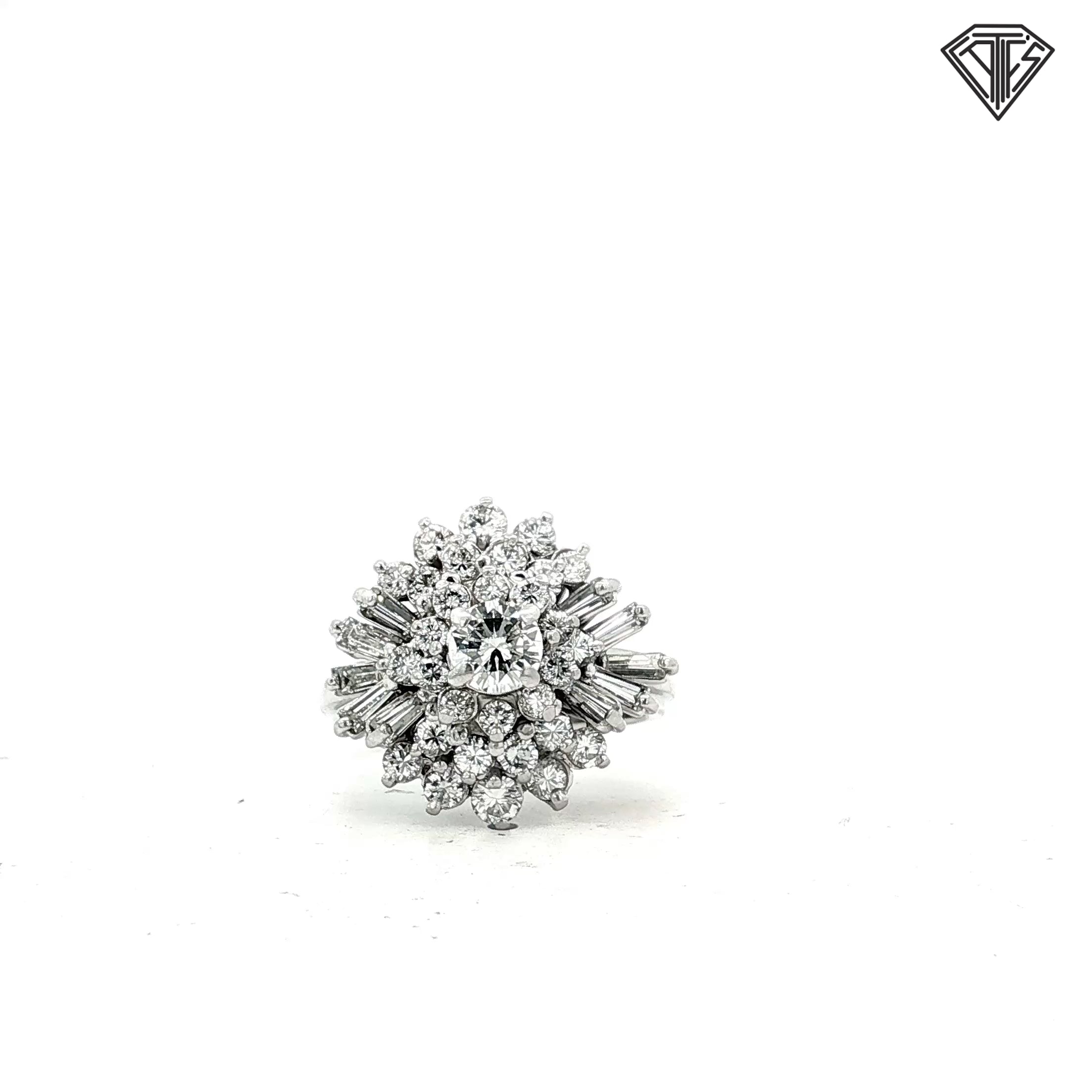14k White Gold 1.75ct G/H SI1/ VS2 Round and Baguette Cluster Ring Size 6