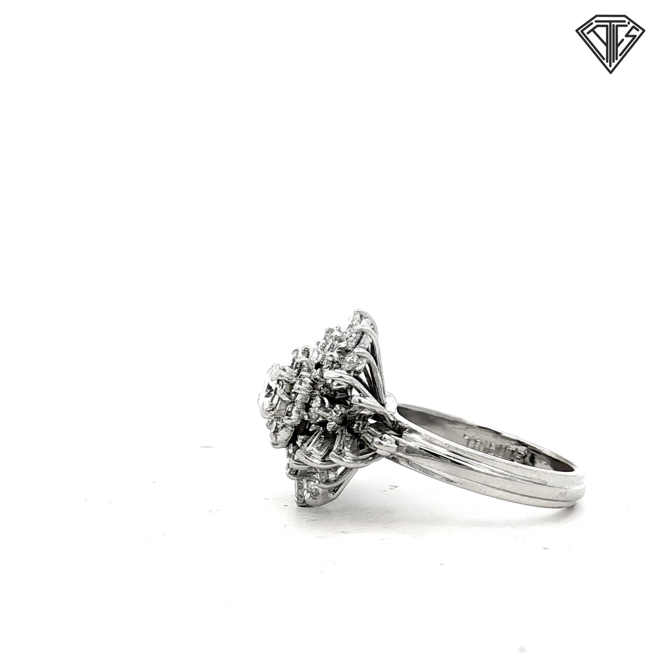 14k White Gold 1.75ct G/H SI1/ VS2 Round and Baguette Cluster Ring Size 6
