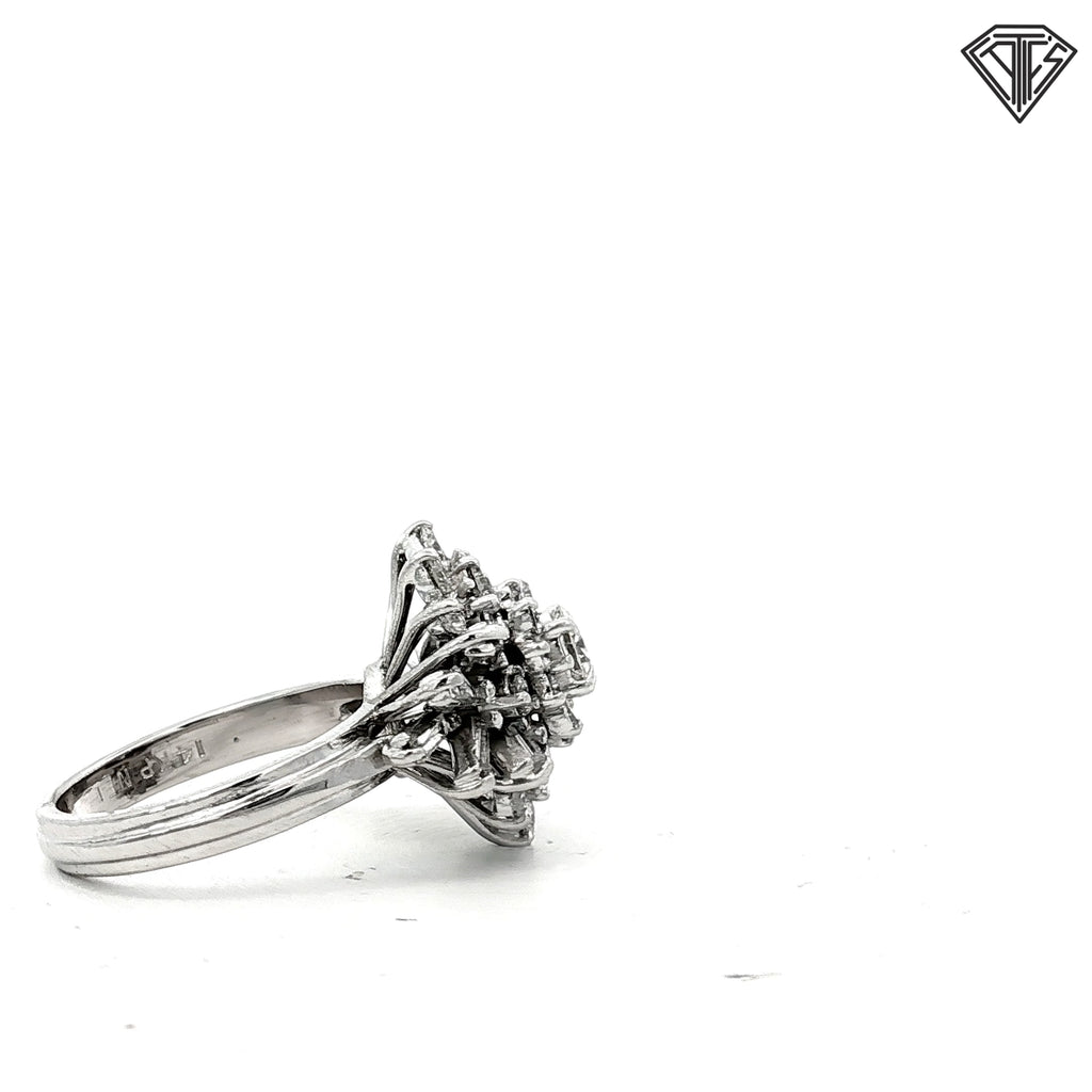 14k White Gold 1.75ct G/H SI1/ VS2 Round and Baguette Cluster Ring Size 6