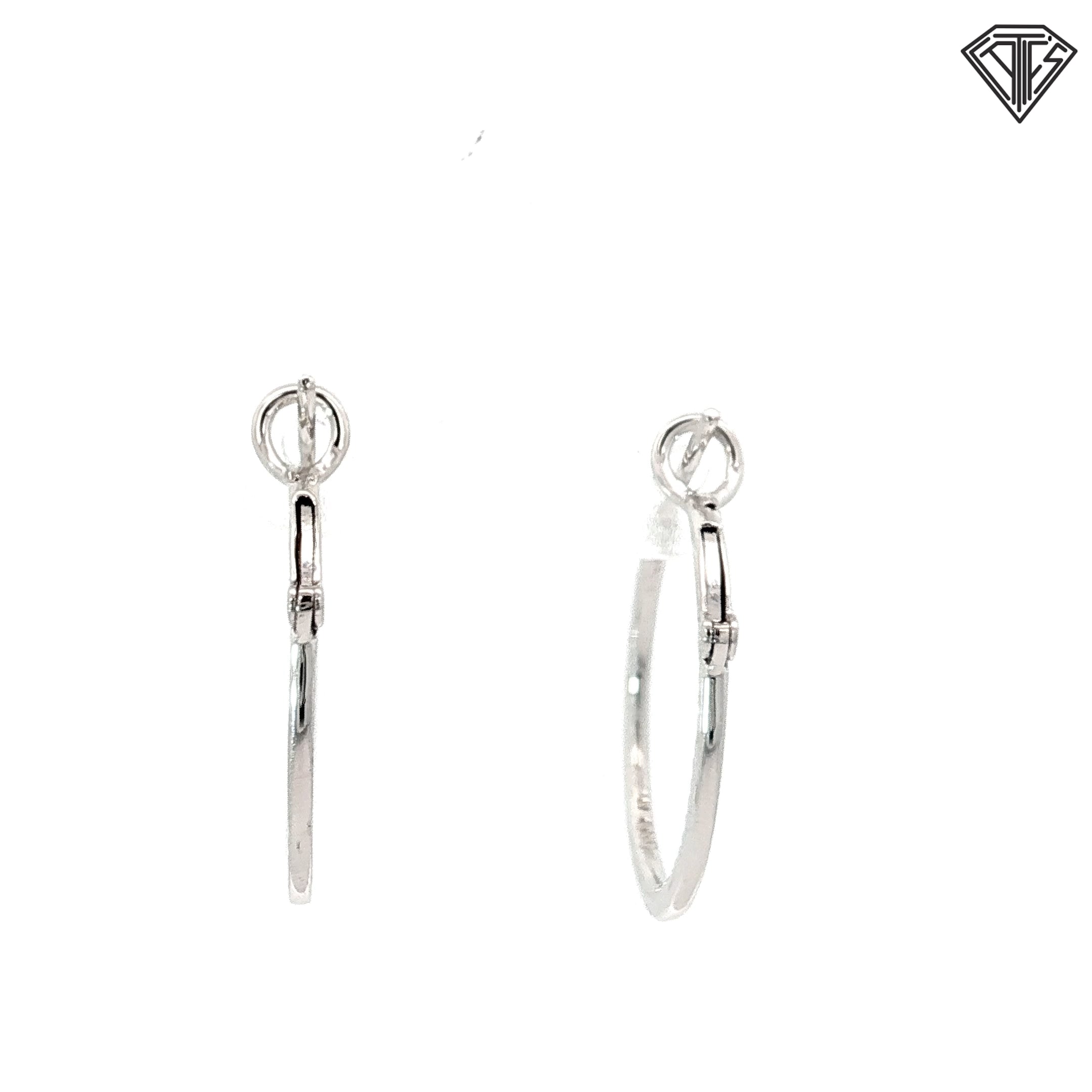 14k White Gold .40ct G SI2 Round Diamond Hoop Earrings 1"inch